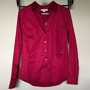 Red burgundy Banana Republic non-iron fitted long sleeve button down shirt sz 10